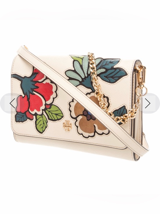 Tory Burch Handbags - Tory Burch Cream Floral Appliqué Crossbody with Gold Chain